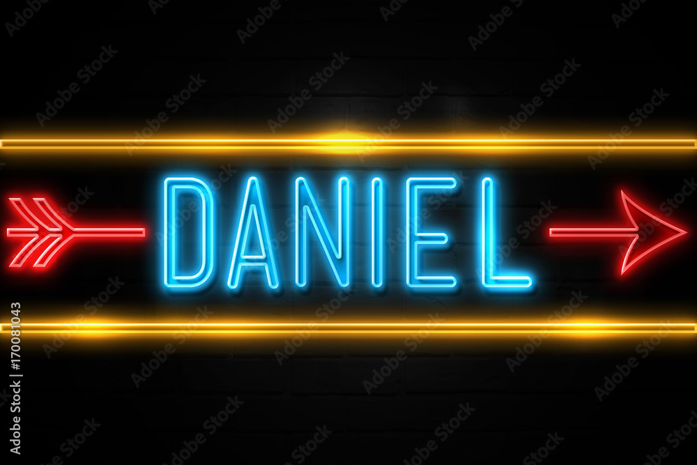 Daniel - fluorescent Neon Sign on brickwall Front view Stock ...