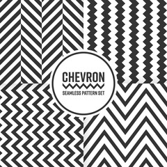 Poster - Chevron seamless pattern background set. Black and white vector illustration.