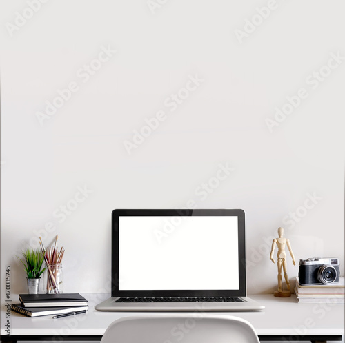 Workspaces Mock Up Laptop On Wood Table With Craft Tools Vintage