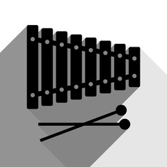 Wall Mural - Xylophone sign. Vector. Black icon with two flat gray shadows on white background.