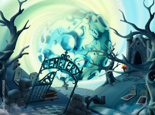 Cemetery Halloween Background Cartoon Landscape 3d Vector Graphics Buy This Stock Vector And Explore Similar Vectors At Adobe Stock Adobe Stock