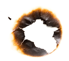 Wall Mural - Trail of burnt paper on white background