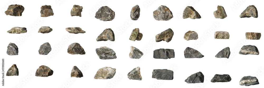 Group Set Stones isolated on white background - obrazy, fototapety, plakaty 