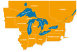 graphic of the North American great lakes and their neighboring states