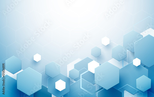 Abstract blue and white hexagons repeating and futuristic technology concept ...