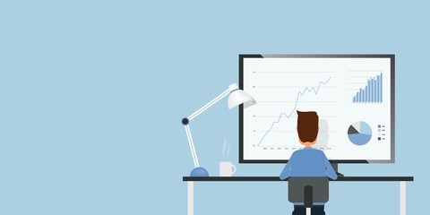 Aufkleber - flat businessman analyze  finance and investment graph  report monitor and business people working concept