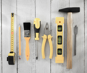 work tools and instruments on wood