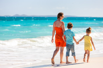 Wall Mural - mother and kids at tropical beach