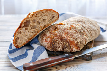 Homemade ciabatta with whole grain rye flour for sourdough.