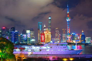 Wall Mural - Shanghai skyline at night, China