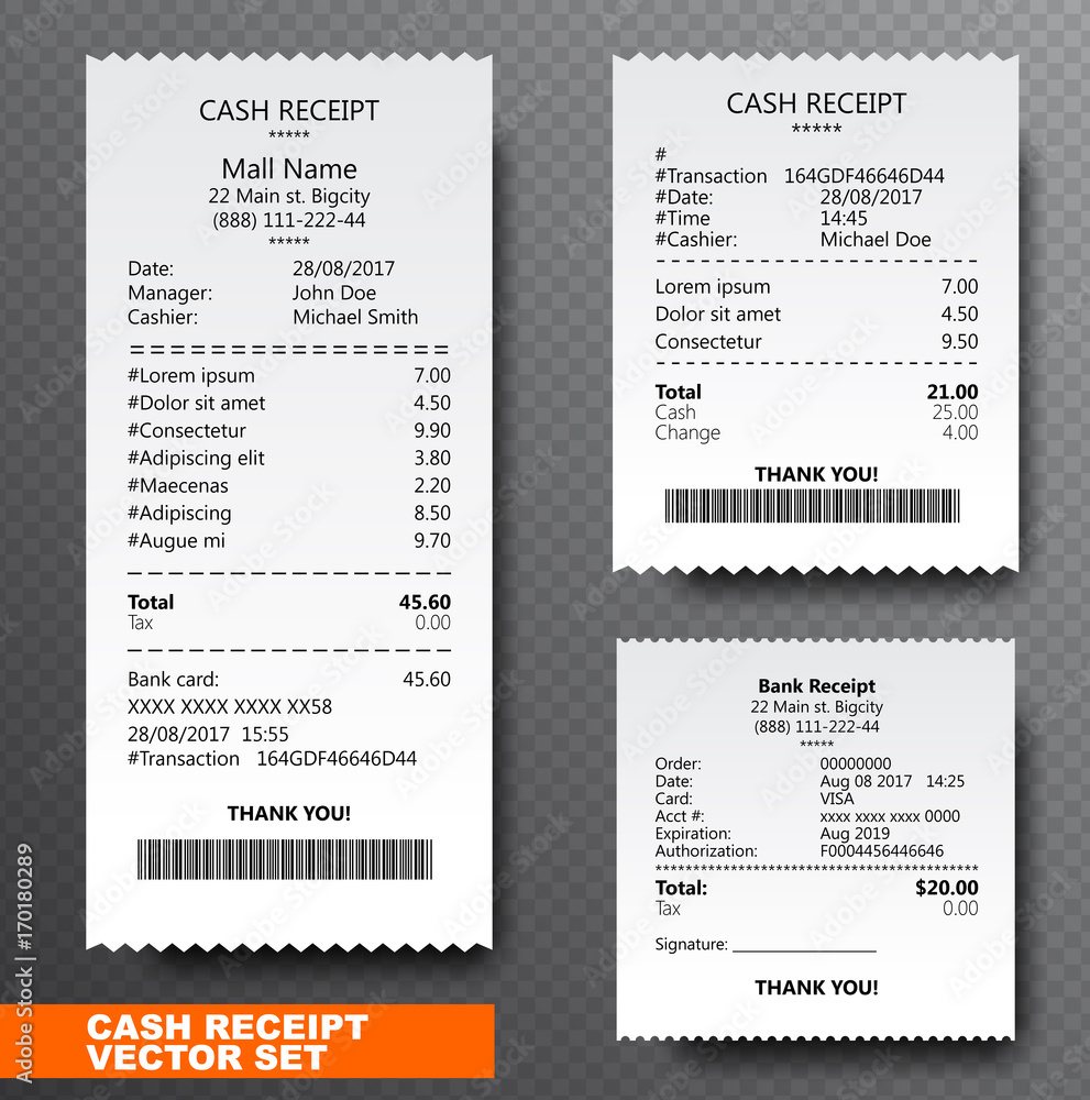 Set Paper check, reciept and financial-check isolated on transparent ...