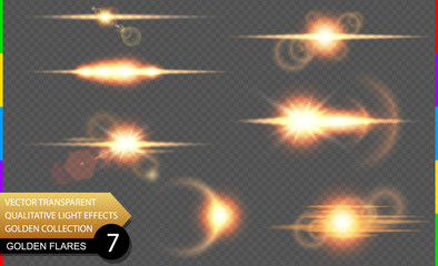 Wall Mural - isolated golden lens flare line. glow transparent vector light effect set, explosion, sun flash, and