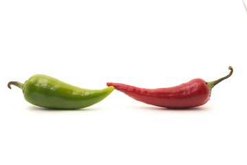 Chili pepper green and red isolated on white background