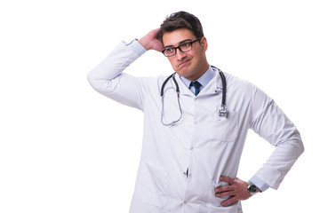Wall Mural - Young male doctor isolated on white background