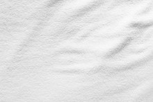 White Towel Texture For Background. That Fabric Or Textile Consist Of Cotton Fiber Material. Look Plush, Fluffy, Dry, Soft And Clean. For Background About Baby, Spa, Hotel, Laundry And Hygiene Etc.