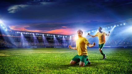 Poster - Soccer player at stadium. Mixed media