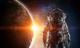 Fototapeta Kosmos - Adventure of spaceman. Mixed media
