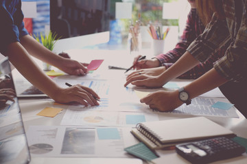 Wall Mural - startup teamwork diversity and inclusion concept : business team coworker working planning with coll