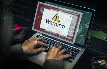 Wall Mural - computer laptop with hack warning pop up