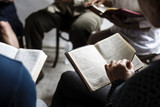 Fototapeta  - Group christianity people reading bible together