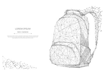 Leinwandbilder - Backpack isolated from low poly wireframe on white background. Back to school concept. Vector abstract polygonal image mash line and point hands collect puzzle with an inscription. Digital graphics