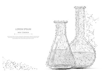 test tubes isolated from low poly wireframe on white background. science and analyses. vector abstra
