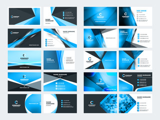 Wall Mural - Double sided business card templates. Blue color theme. Stationery design vector set. Vector illustration