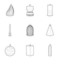 Poster - Candle for the holiday icons set, outline style