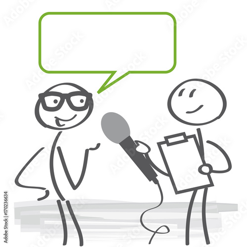 Foto  Meinungsumfrage und Interview mit Sprechblase