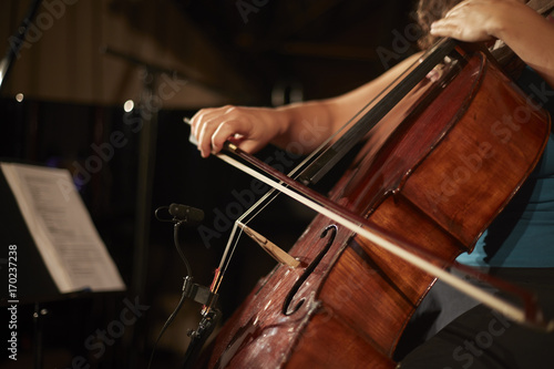Zdjęcie XXL Szczegóły wiolonczela instrumentu smyczkowego
