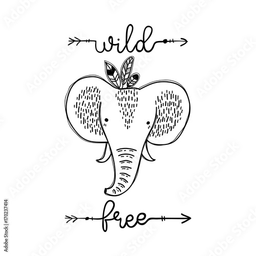 Stylized Cute Elephant Isolated Vector Illustration With Wild And