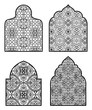 Collection of arabic windows with traditional islamic ornament. Design concept for greeting card, banner, poster, print. Vector illustration
