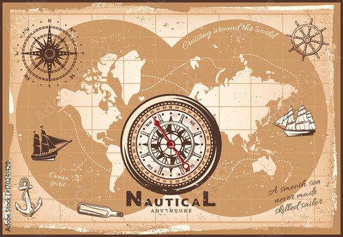 Vintage Nautical World Map Template