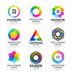 Set of abstract rainbow symbols and colorful logo design elements