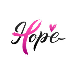 Vector Breast Cancer Awareness Calligraphy Poster Design. Stroke Pink Ribbon. October is Cancer Awareness Month