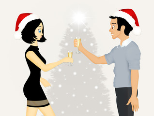 Sticker - couple celebrate Christmas