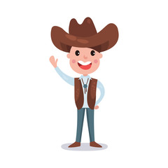 Wall Mural - Little boy wearing cowboy costume American traditional clothes colorful vector Illustration