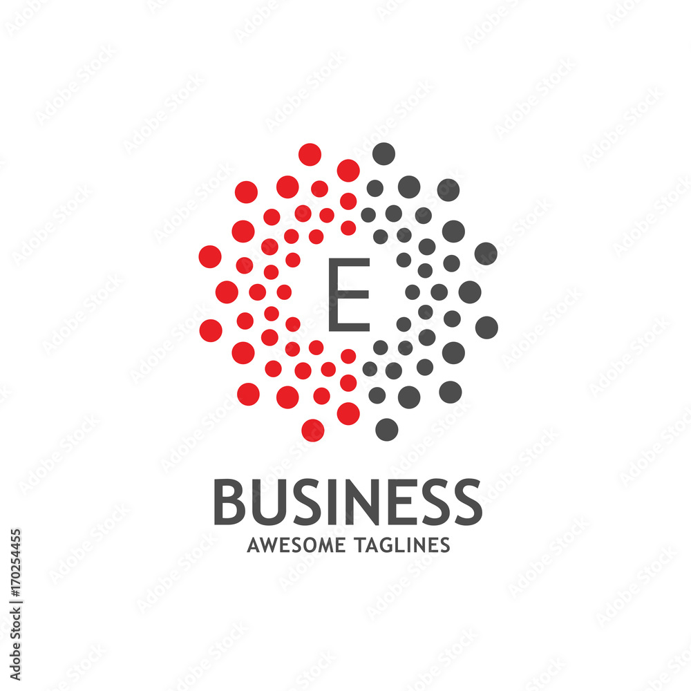 letter E with dotted vector circle frame, dot pattern in circle shape ...