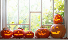 Halloween Pumpkins On Window