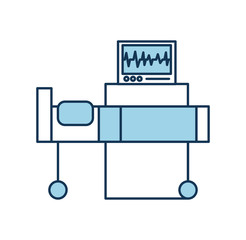 Sticker - hospital interior with heart rate monitor bed medical equipment vector illustration