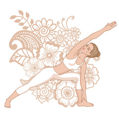 Wall Mural - Women silhouette. Extended side angle yoga pose. Utthita Parsvakonasana