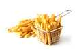 French fries in basket isolated on white background. Above view.