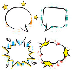 Wall Mural - retro comic bubbles and elements with colorful halftone shadows. vector illustration, vintage design