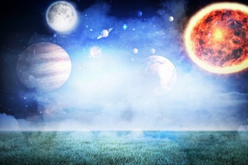 Wall Mural - composite image of composite image of solar system against white