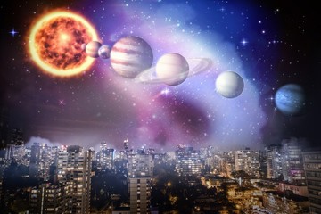 Wall Mural - composite image of composite image of planets and sun