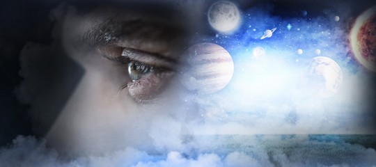 Wall Mural - composite image of man with green eyes