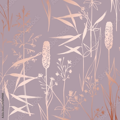 Vector pattern with wildflowers imitating the surface of pink gold Tableau sur Toile