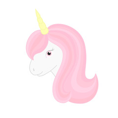 Wall Mural - Cute unicorn. Vector isolated unicorn head with beautiful pink mane and horn.