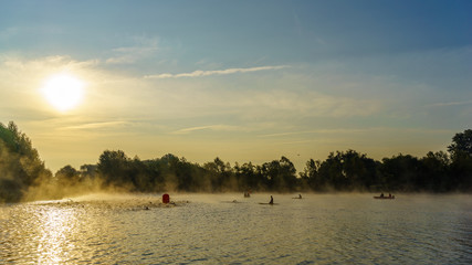 Triathlon in the morning at beautiful sunshine