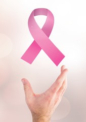 Sticker - Open hand with pink ribbon for breast cancer awareness